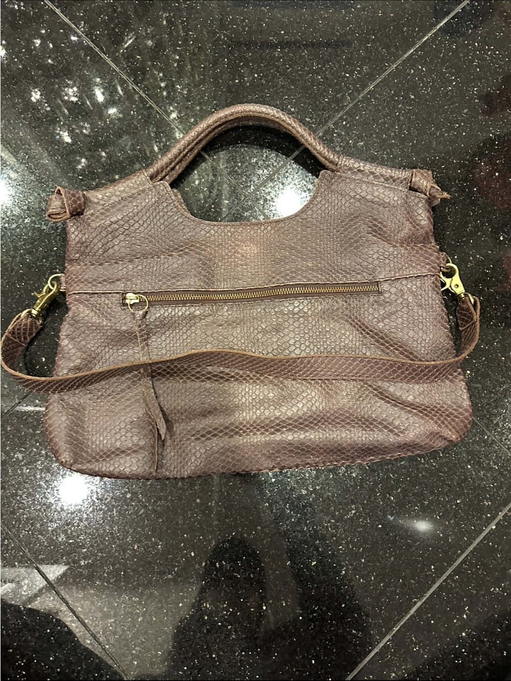 Foley + Corinna Distressed Brown Textured Leather Shoulder Bag (mid city tote)